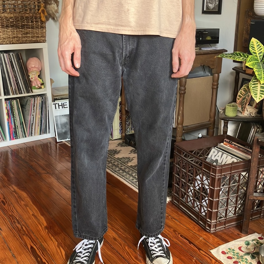 🖤 SOLD 🖤 Y2K Levi's 505 Regular Fit Blank Red Tab Black Jeans ~ Size 32 X 29 - Picture 5 of 11